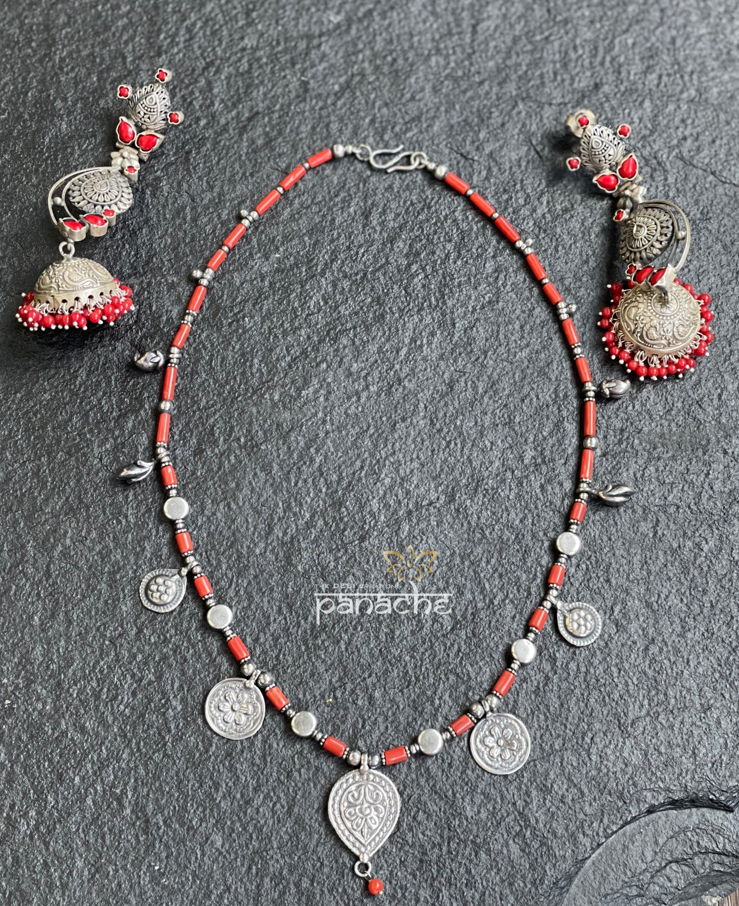 Necklace 925 Silver- Silver Polish Coral