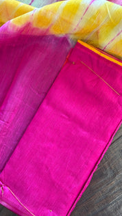 Soft Dupion Tie-Dye Saree - Pink Yellow