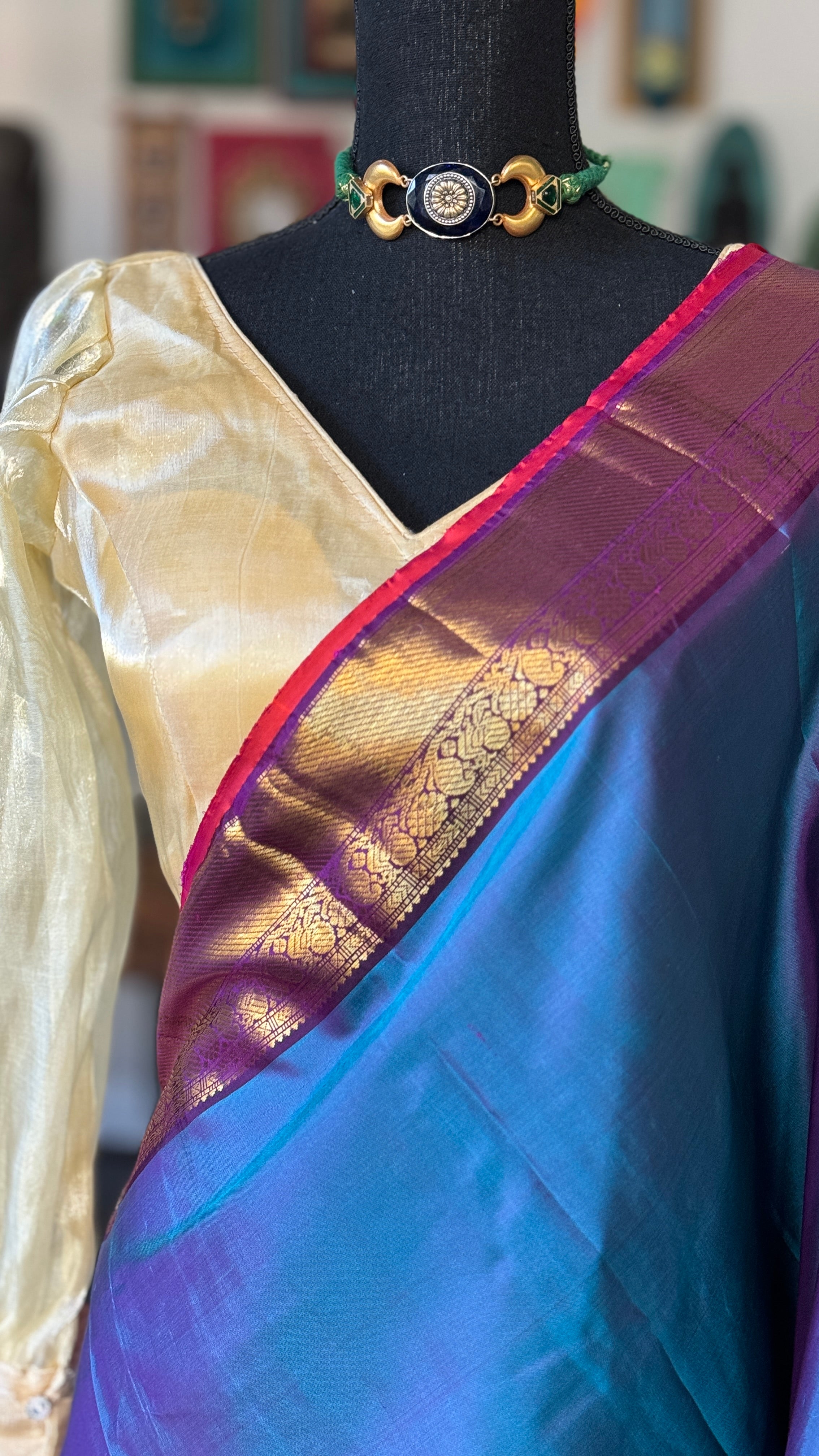 Pure Silk Kanjivaram - Peacock Blue Woven