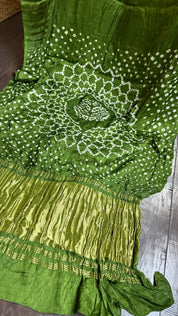 Modal Silk Makdi Bandhej - Green Shibori