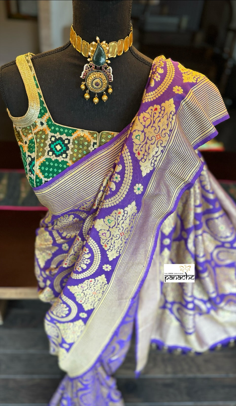 Designer Blouse - Green Black Woven