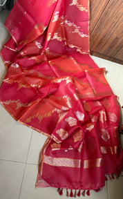 Kora Silk Leheriya Banarsi - Pink Orange Shaded