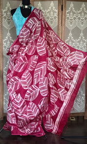 Bafta Tussar Hand Batik - Raspberry Color