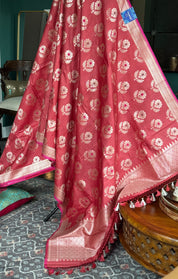 Tussar Silk Banarasi - Orange Pink Dual Shaded Antique Zari