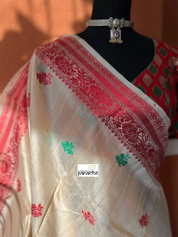 Tussar Silk Banarasi - Beige Red Green