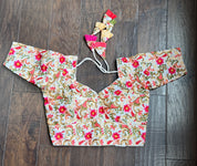 Designer Blouse - White Multicolor Embroidered