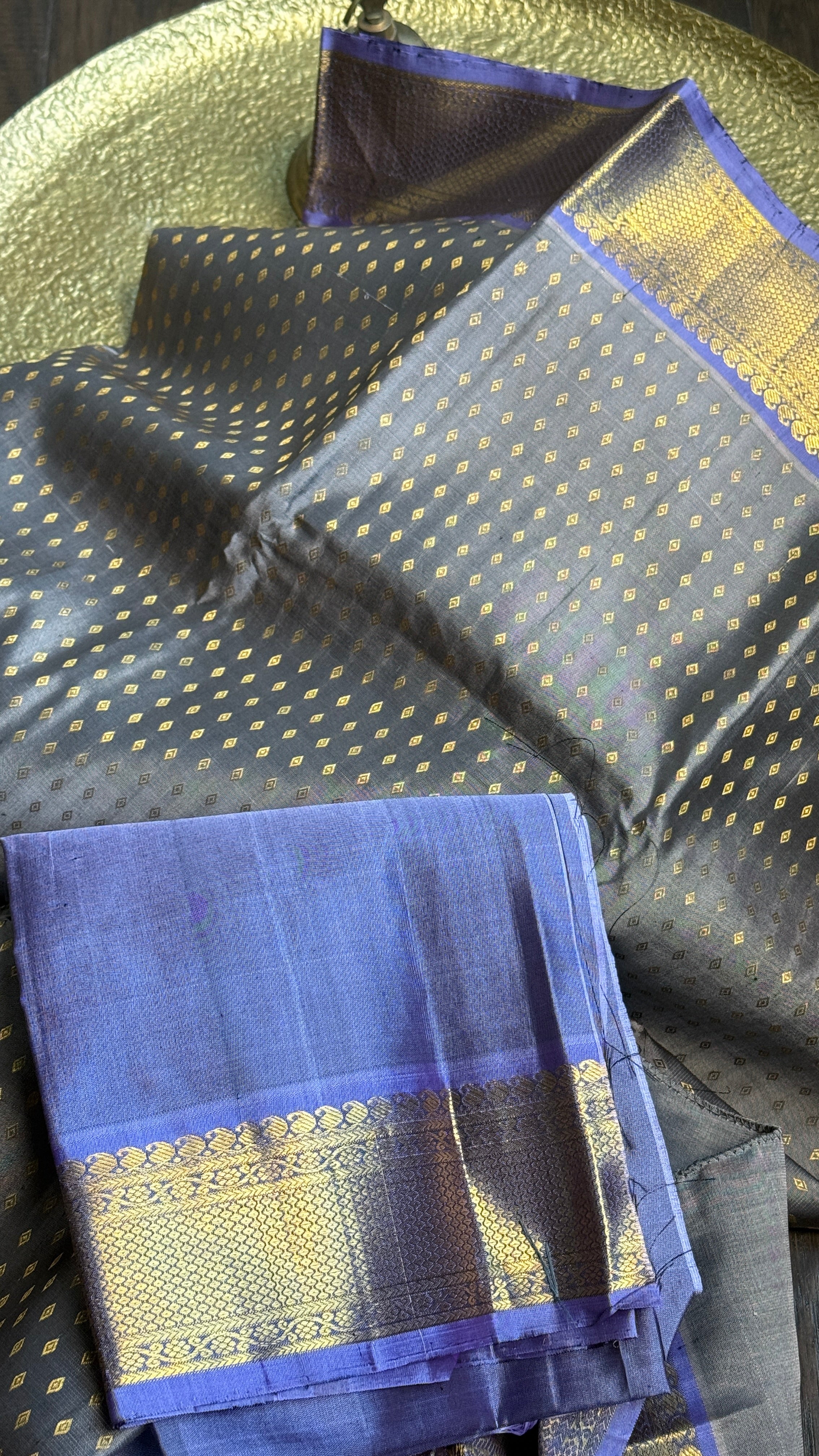 Pure Silk Kanjivaram - Grey Violet 2g Pure Zari Bridal Saree