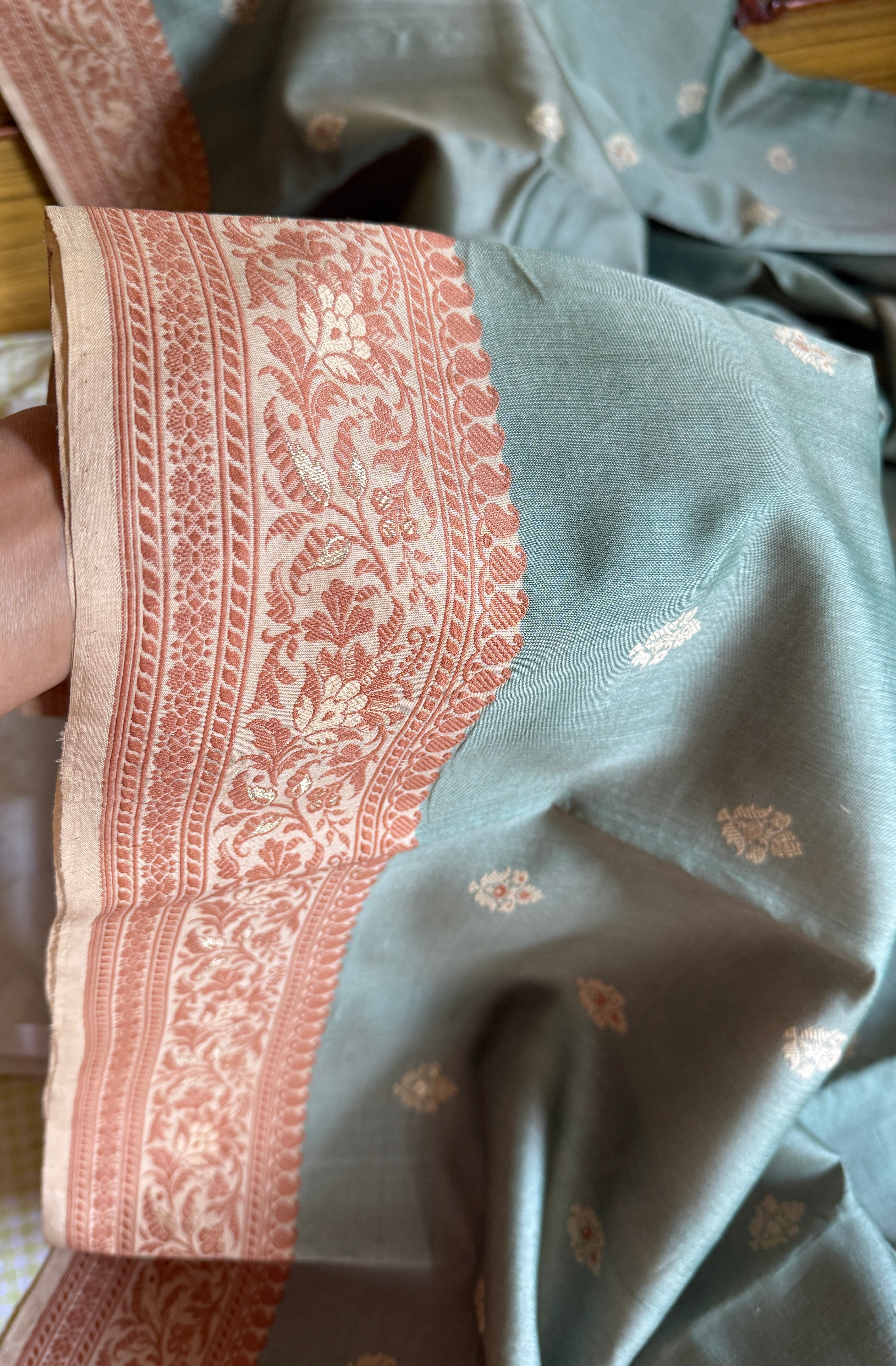 Tussar Silk Baluchari Banarasi - Light Grey Green Woven