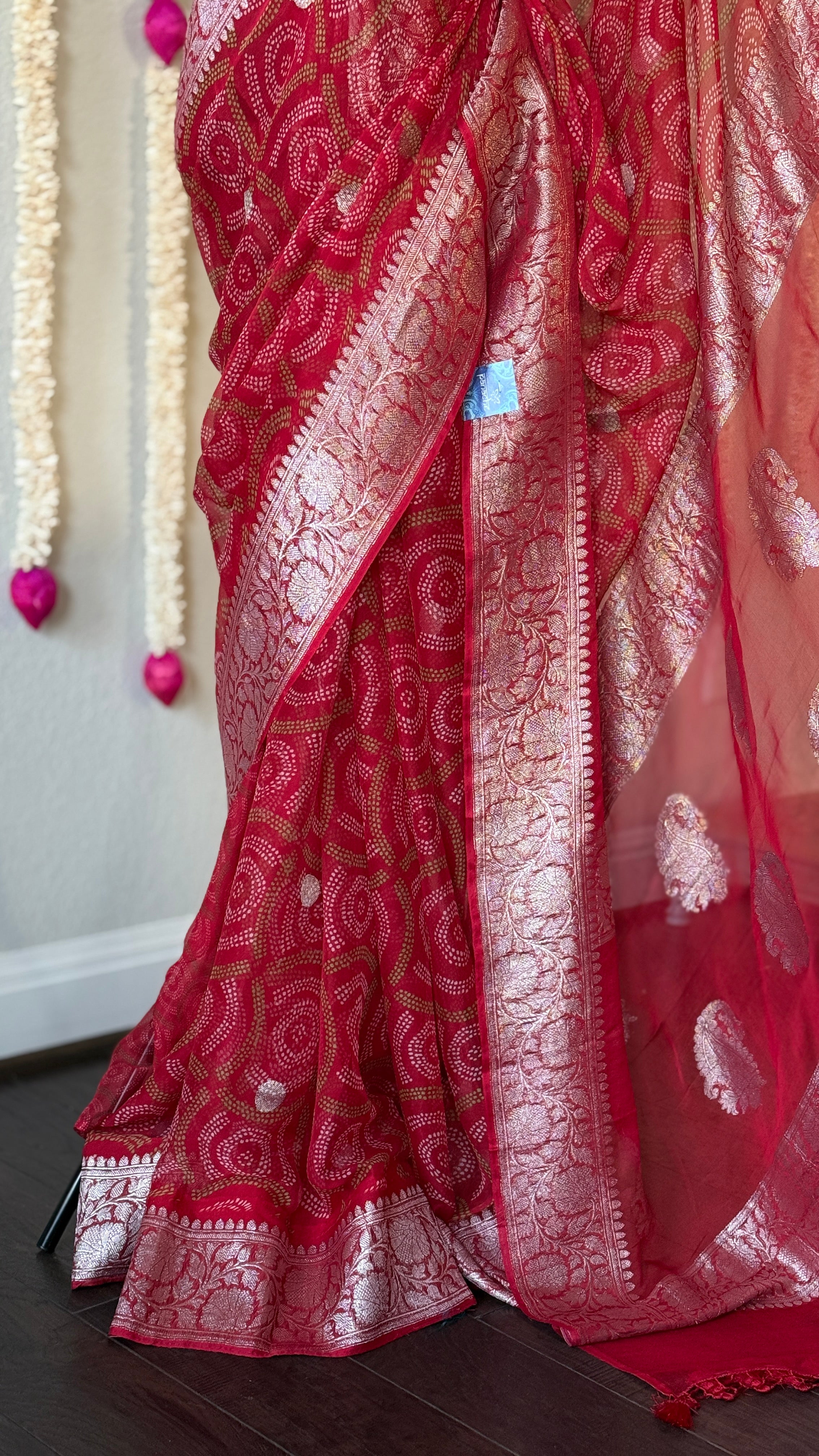 Khaddi Chiffon Banarasi - Red Bandhej Printed
