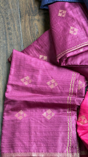 Designer Muga - Wine Color Zari woven