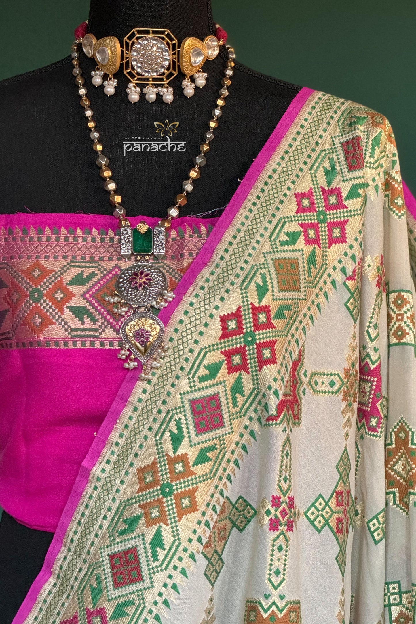 Khaddi Muga Silk Tilfi Banarasi - Beige Pink Patola Woven