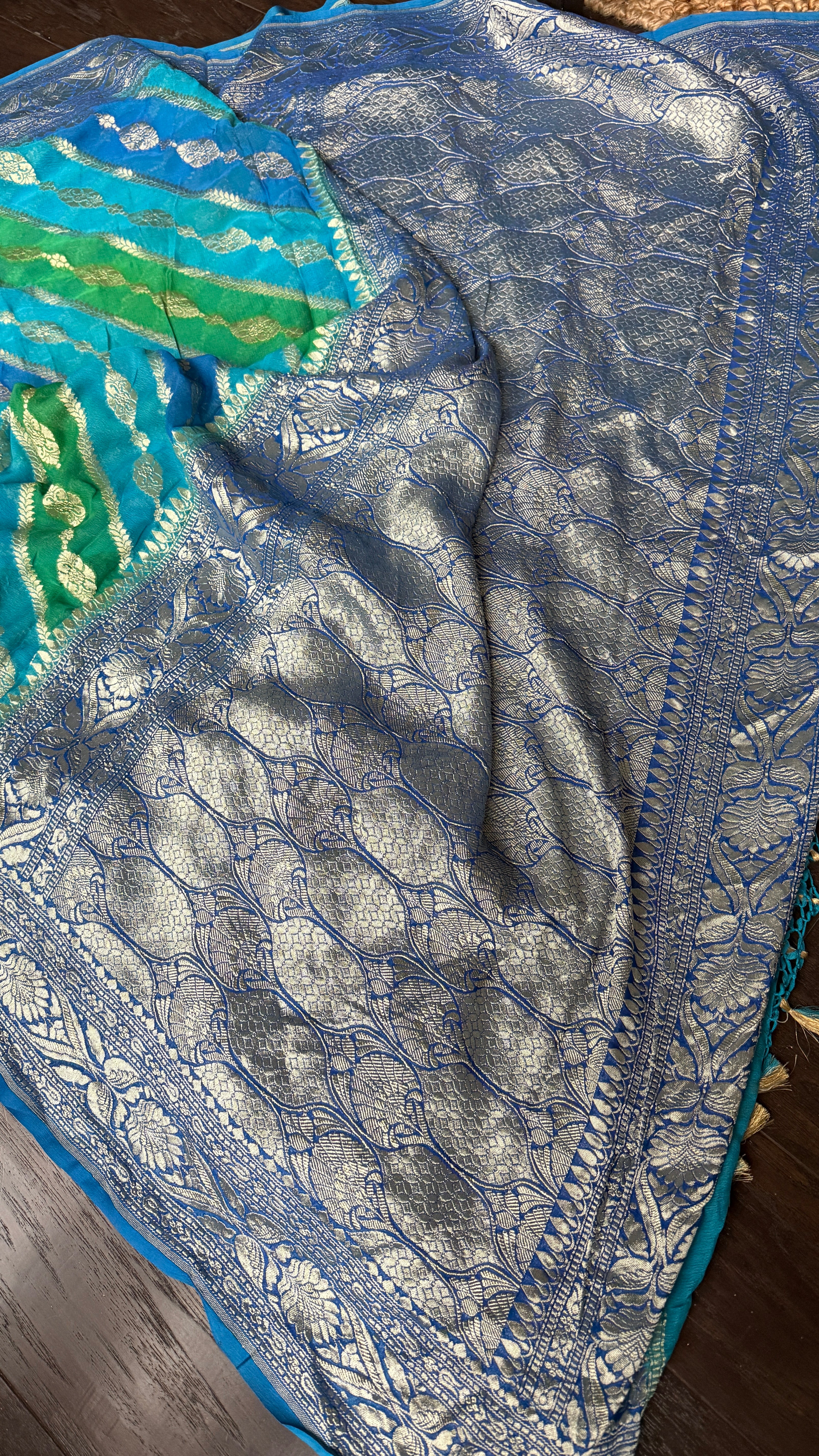 Khaddi Georgette Banarasi - Firozi Blue Green Multi color Rangkat