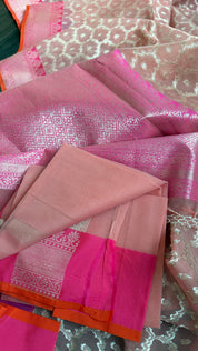 Kora Silk Banaras Chanderi - Peach Pink