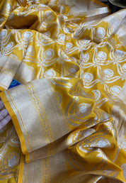 Pure Silk Katan Banarasi- Yellow Zari Woven