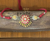 Silver 925 Choker - Pink Kundan Dual Tone