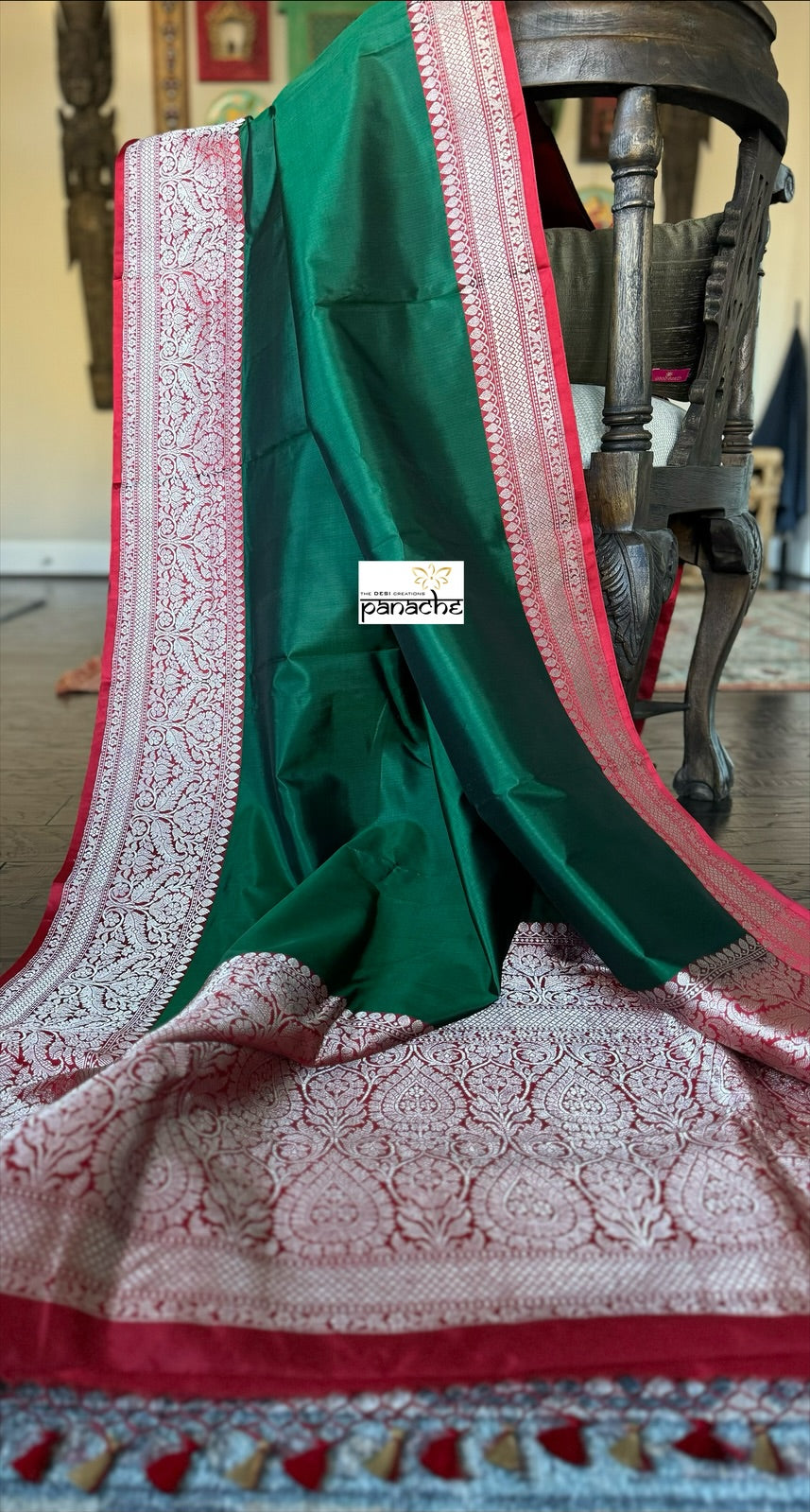 Pure Silk Katan Banarasi- Green Red Dual Shaded
