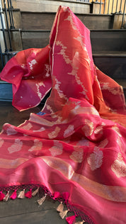 Kora Silk Rangkat Banarasi - Pink Orange Shaded