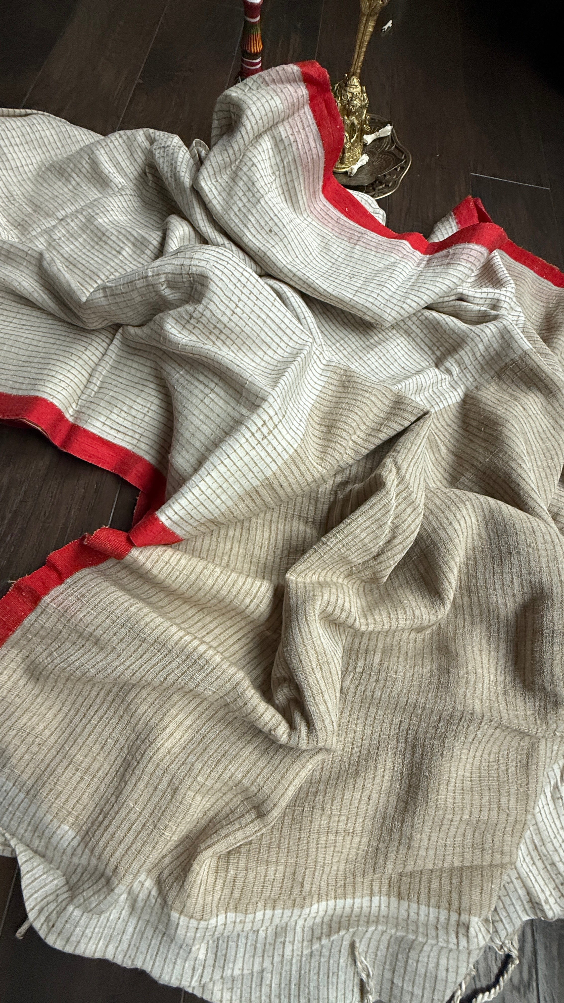 Pure Khadi Cotton Jute Handloom - Off White Red