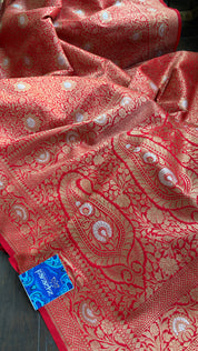 Soft Silk Brocade Banarasi - Red Sona Rupa Zari