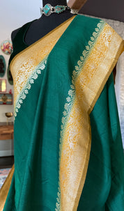 Tussar Georgette Banarasi- Navy Blue Ochre Yellow