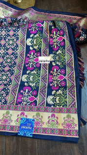 Soft Silk Banarasi - Blue Pink Patola Woven