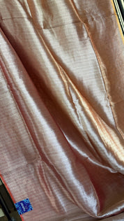 Designer Soft Silk Brocade Banarasi - Peach Pink Golden Tie-Dye