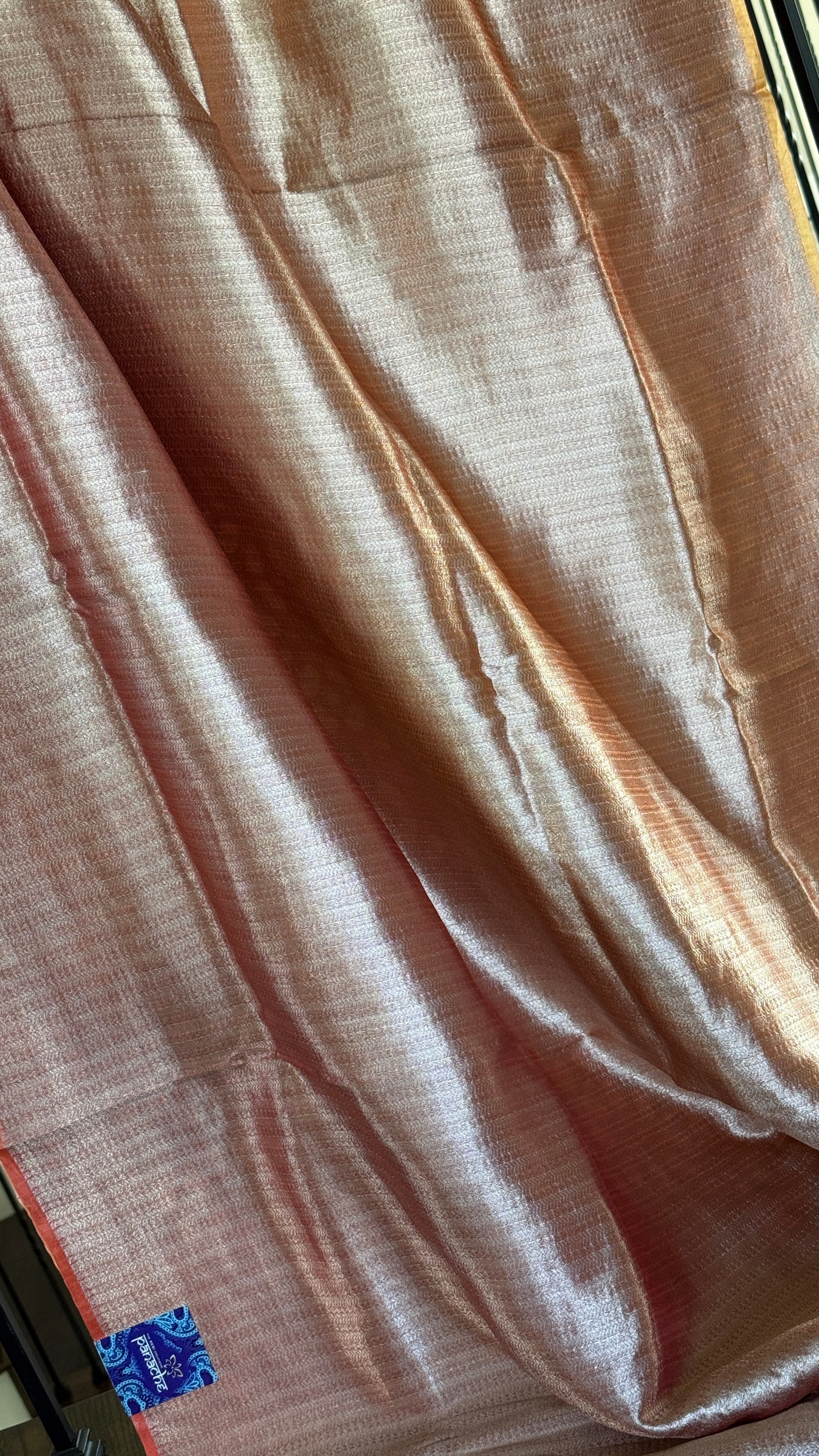 Designer Soft Silk Brocade Banarasi - Peach Pink Golden Tie-Dye