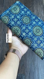 Ajrakh Clutch - Indigo Blue Brown