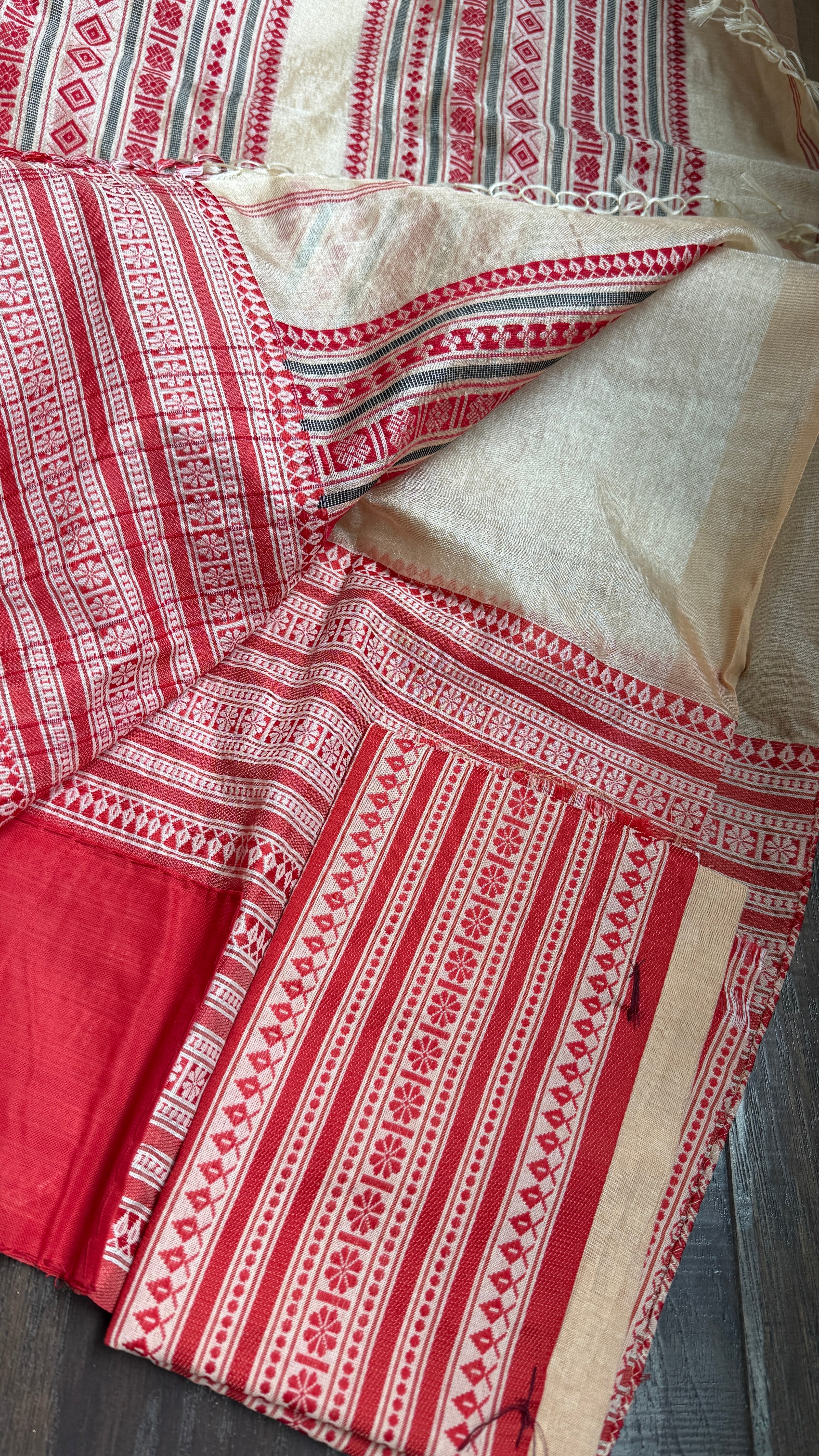 Pure Gachi Tussar Silk - Cream Red