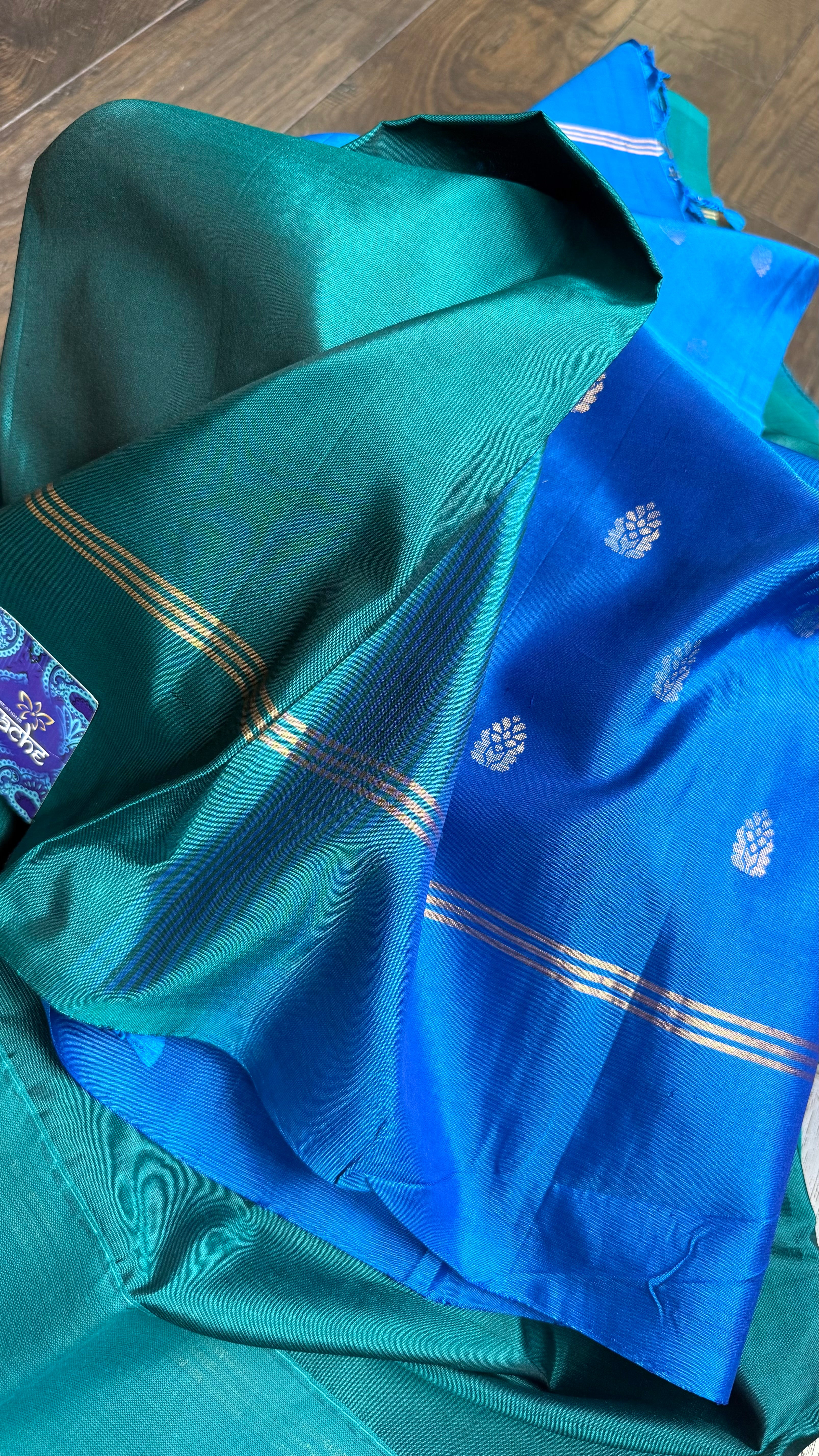 Pure Silk Kanjivaram - Teal Green Blue
