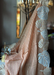 Designer Georgette Silk - Mocha Brown Appliqué Embroidered