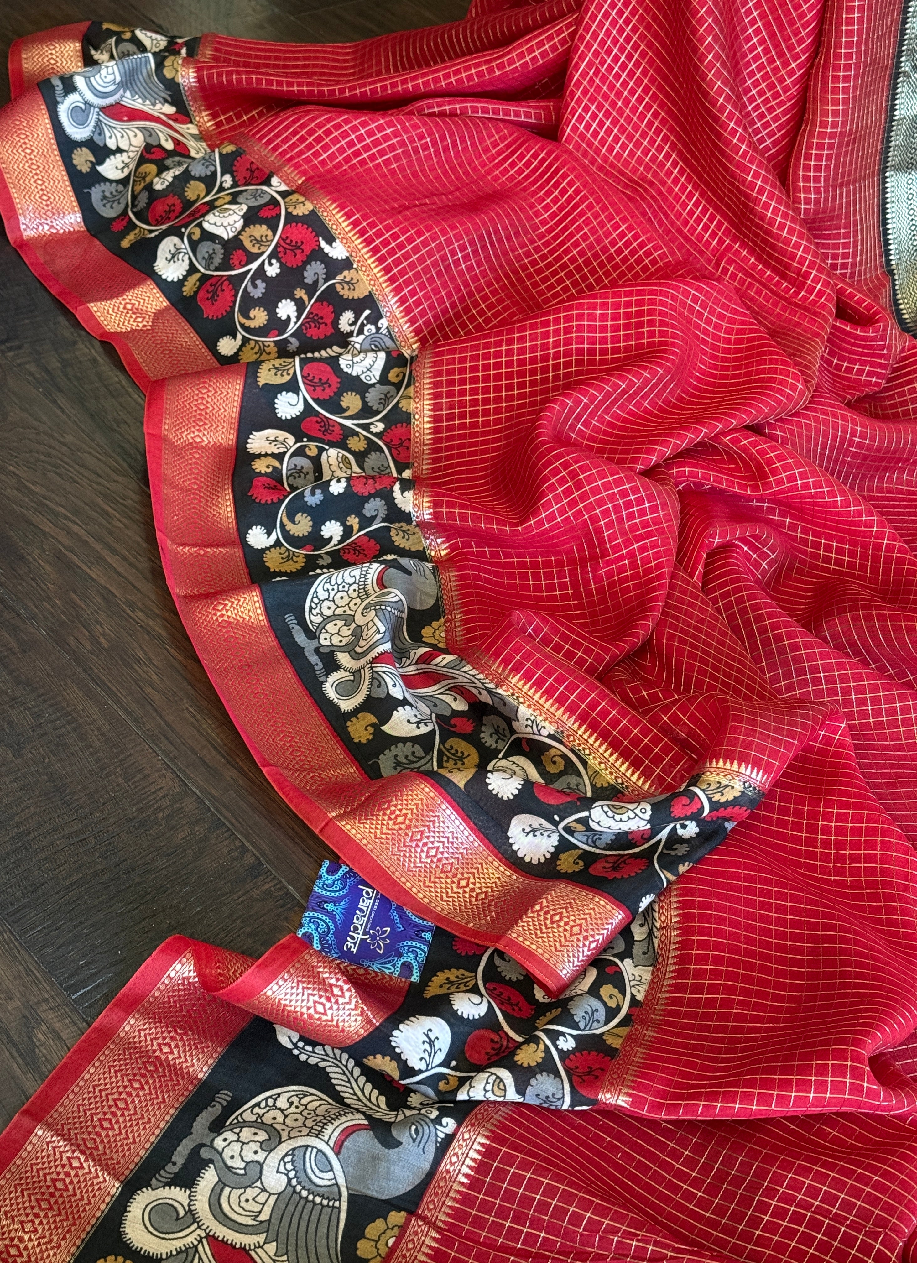 Designer Crepe Silk - Red Black