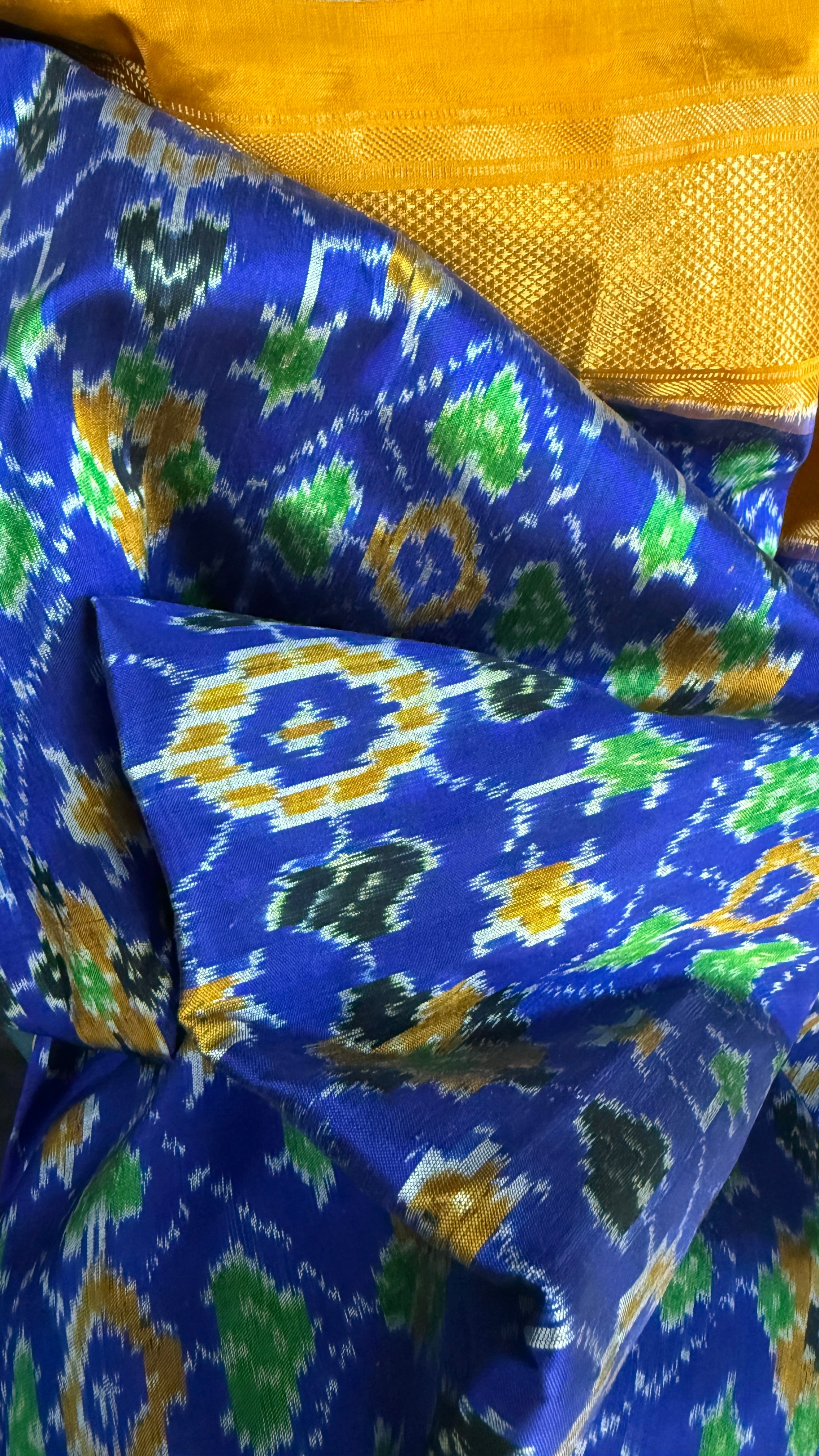 Pure Silk Ikat - Royal Blue Yellow Pochampally