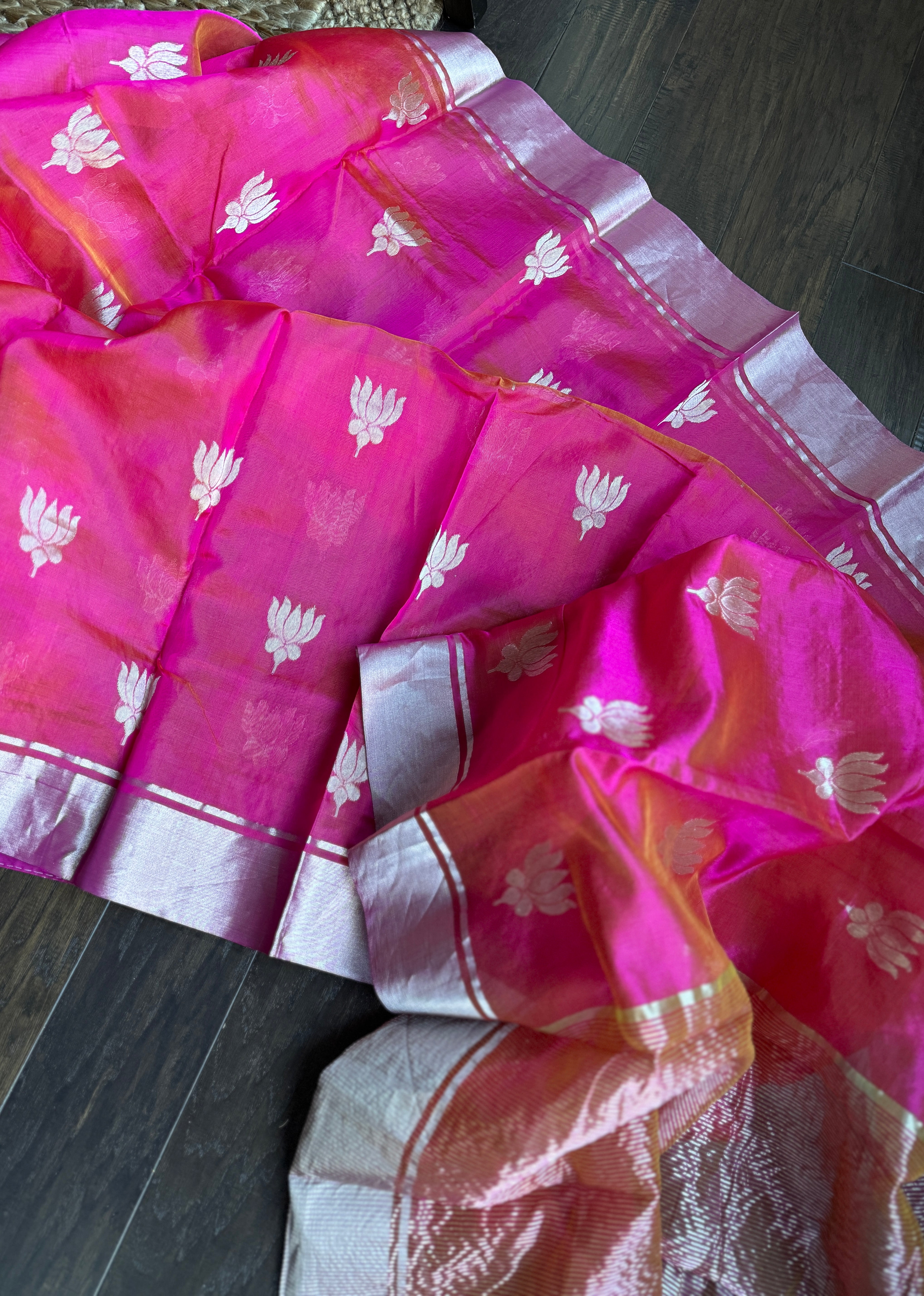 Pure Chanderi Pattu Silk - Pink Lotus