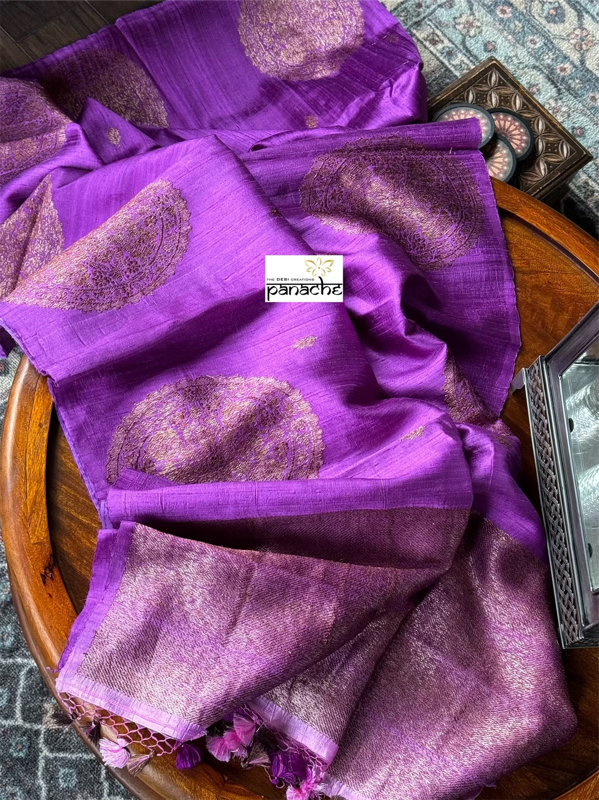 Pure Tussar Silk Banarasi - Purple Kadwa