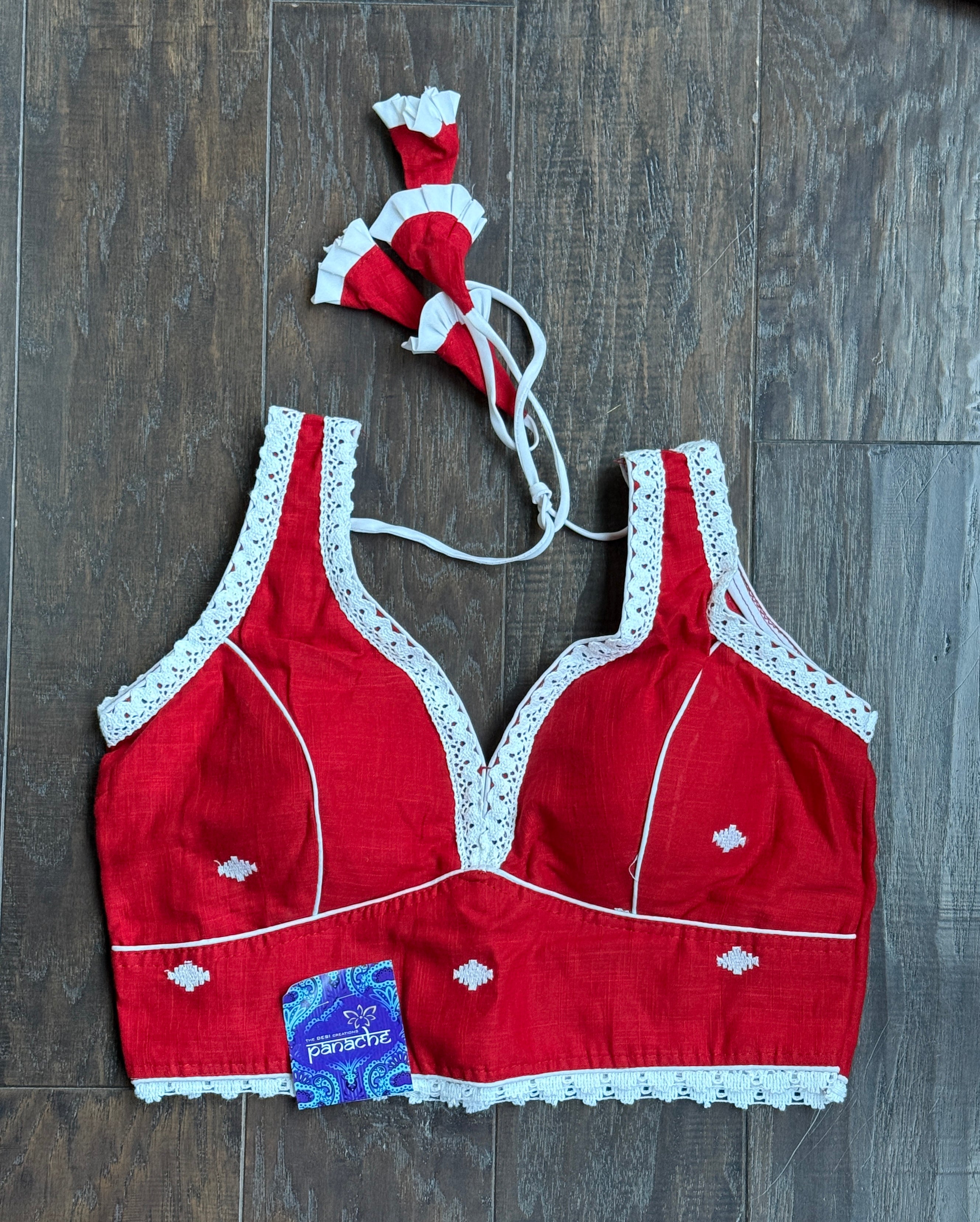 Designer Blouse - Red Jamdaani Lace Woven