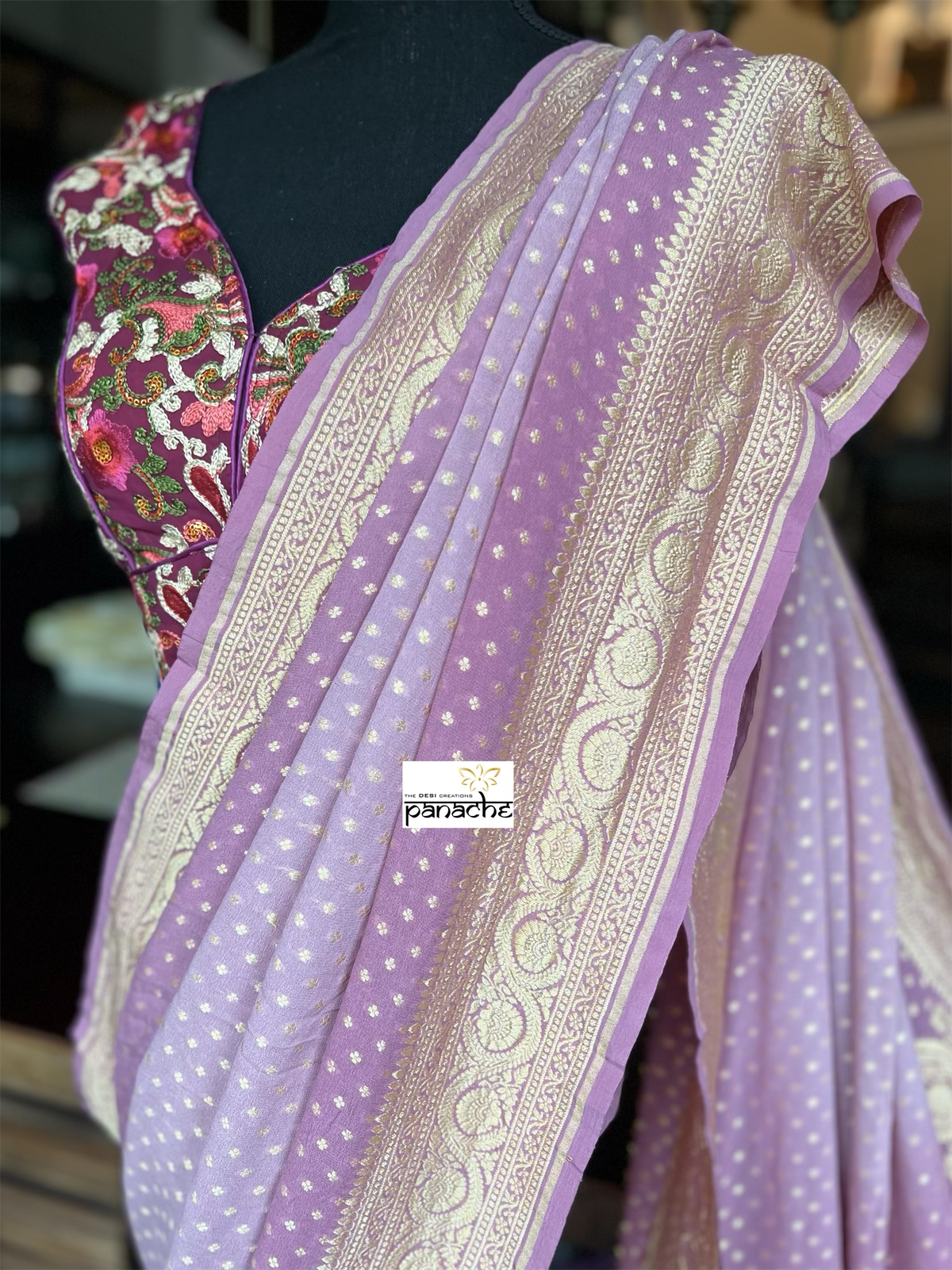 Khaddi Georgette Banarasi - Ombré Light Mauve Pink Bandhej