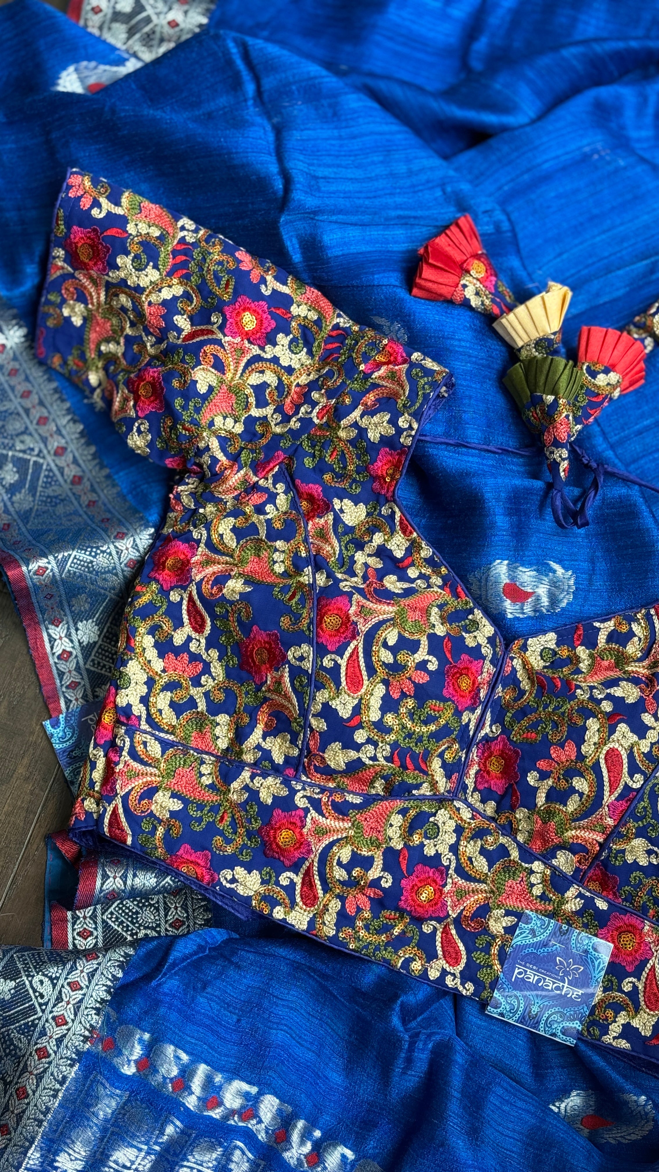 Designer Blouse - Blue Multicolor Embroidered