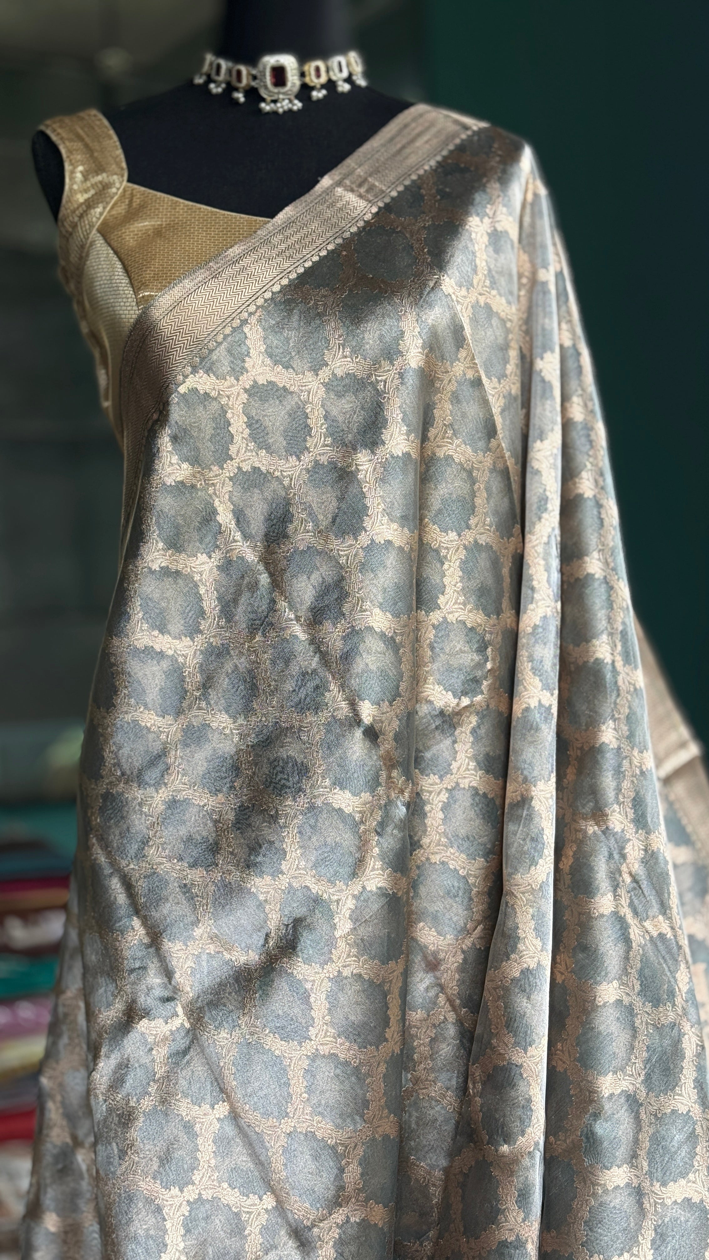 Pure Tissue by Tissue Silk Jaal Banarasi - Grey Kadhua