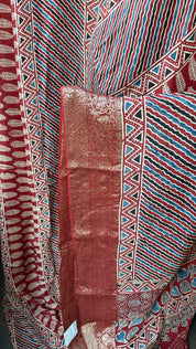 Dola Silk Ajrakh - Red Multi Color