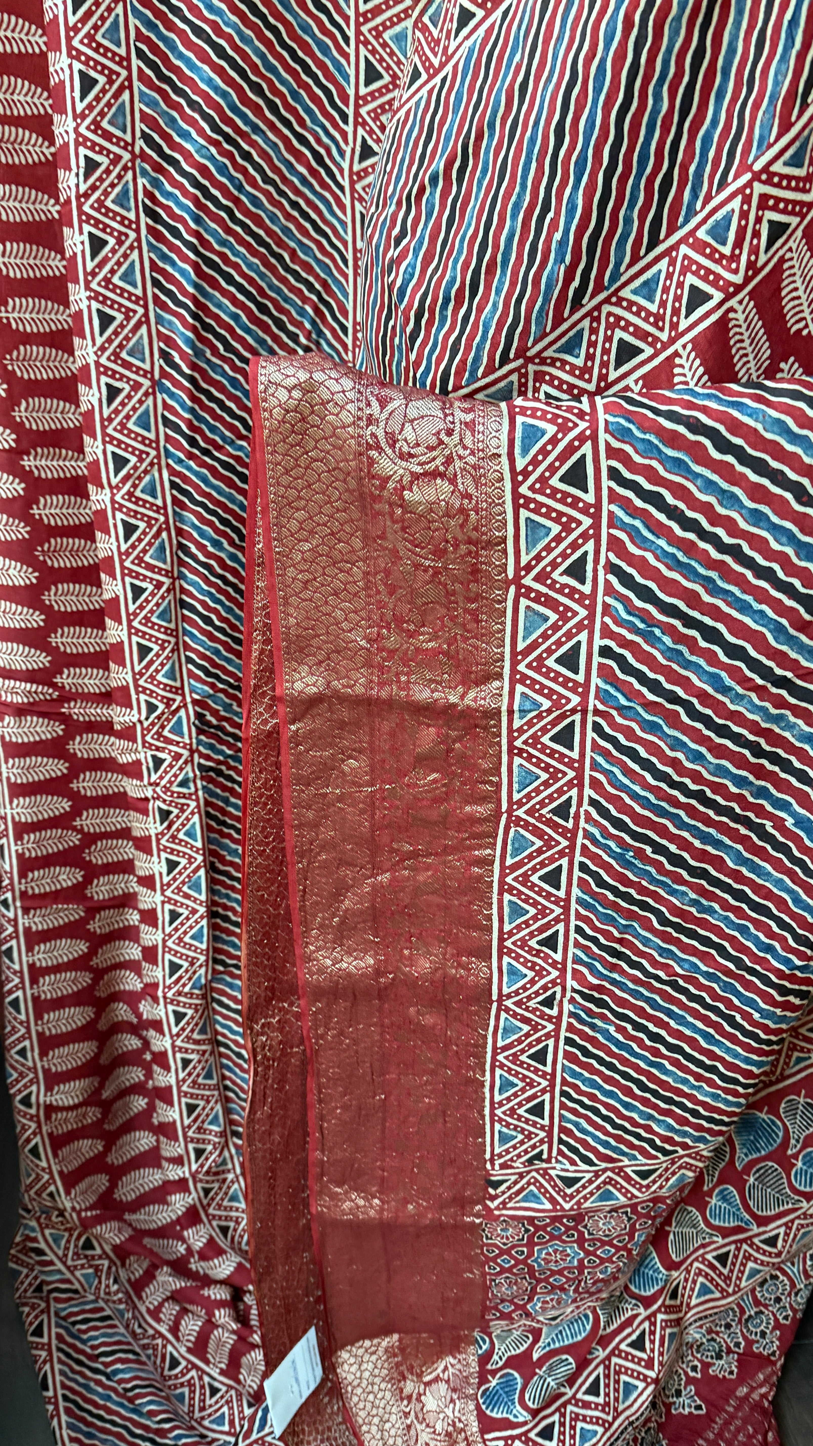Dola Silk Ajrakh - Red Multi Color