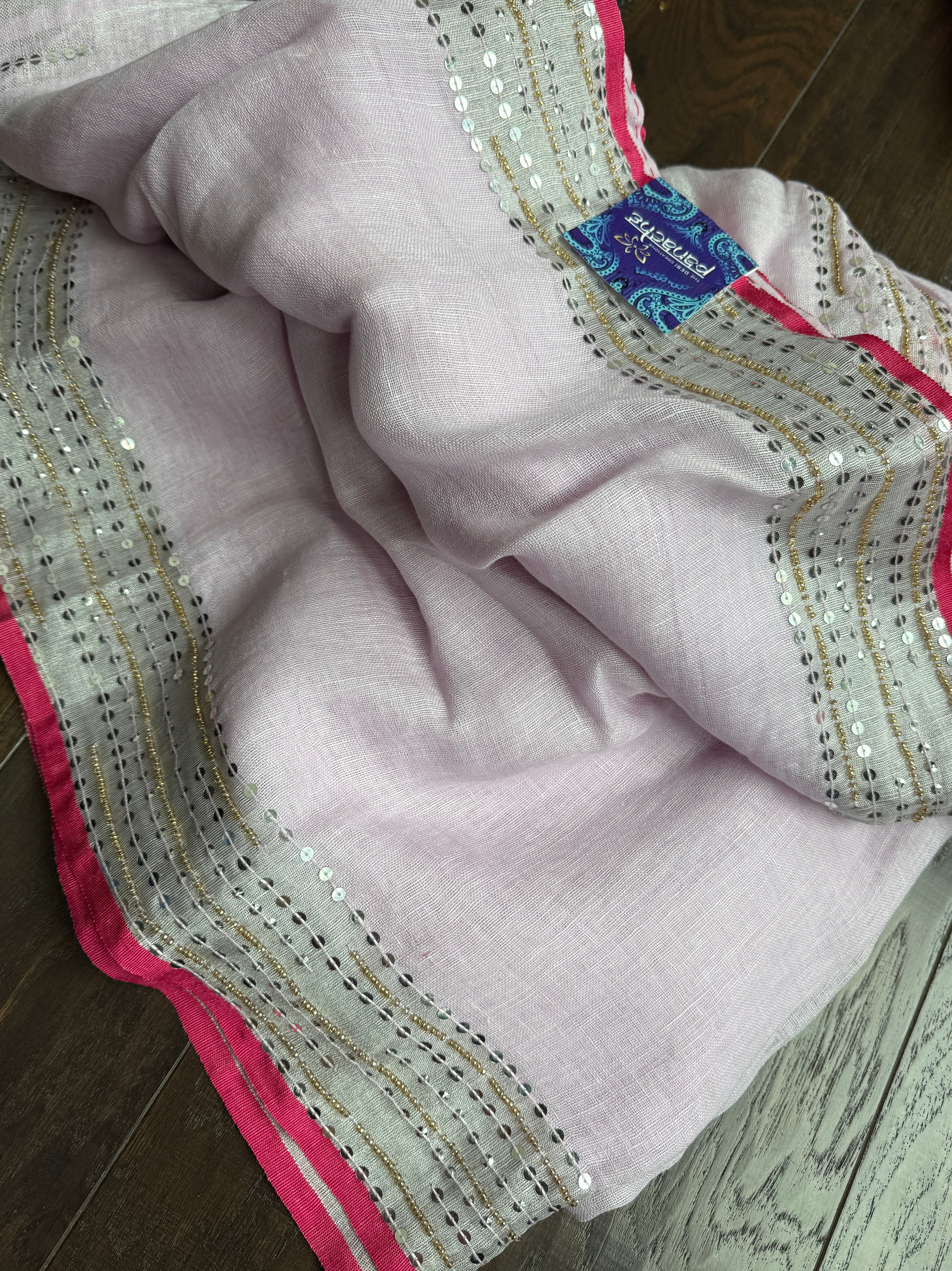 Designer Linen Sequin embroidered - Light Lavender
