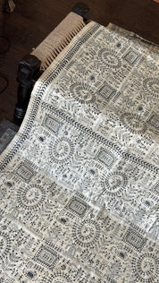 Pure Tussar Silk Kantha Stitch -  Beige Worli Art