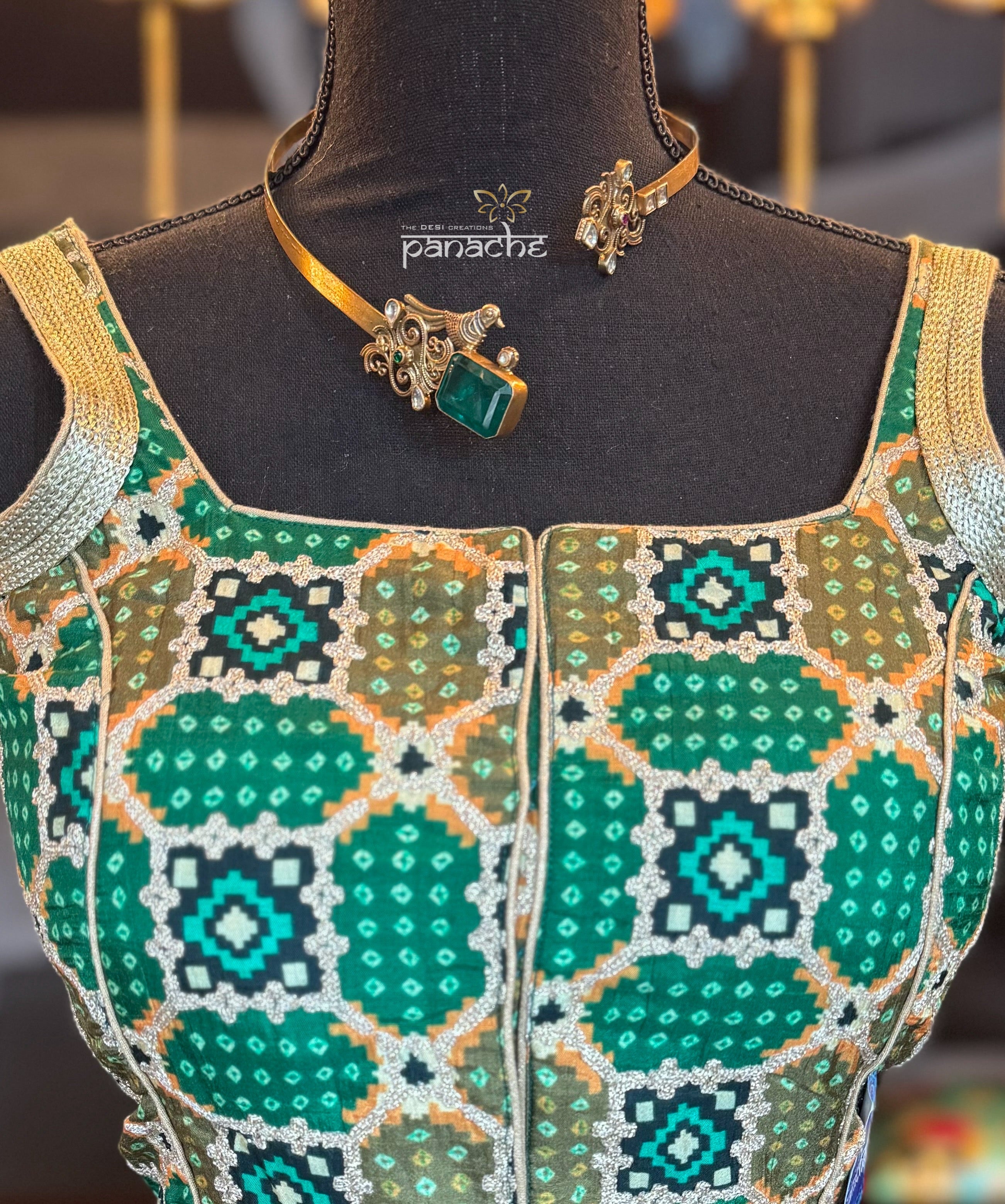 Designer Blouse - Green Black Woven