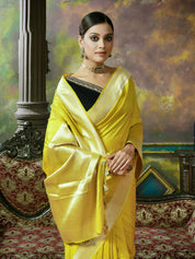 Pure Katan Silk Kadhua Banarasi - Lemon Ochre Yellow