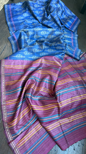Gopalpur Tussar Silk Ikat - Blue Multi Color