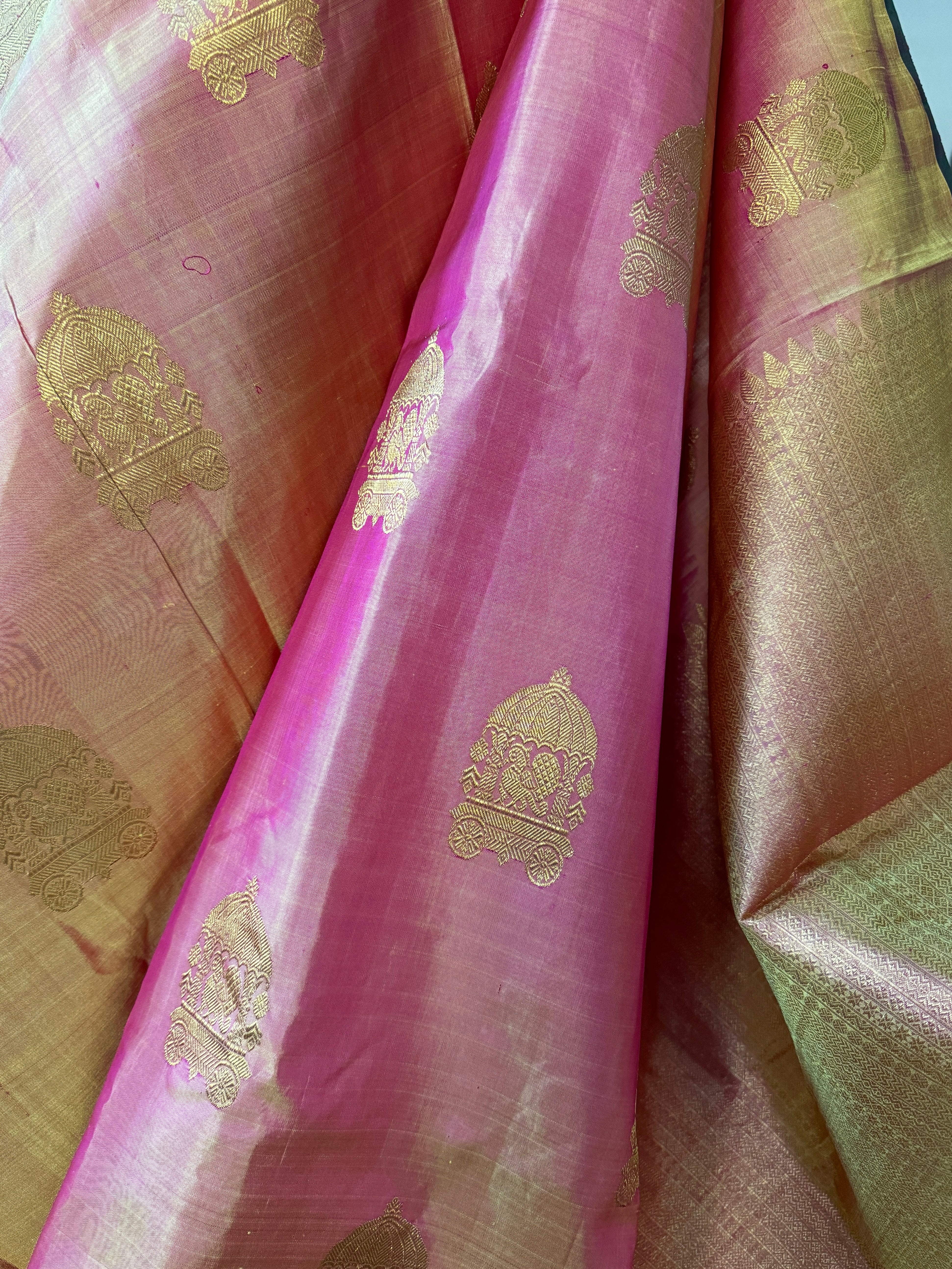 Pure Silk Kanjivaram - Orange Pink Dual shaded