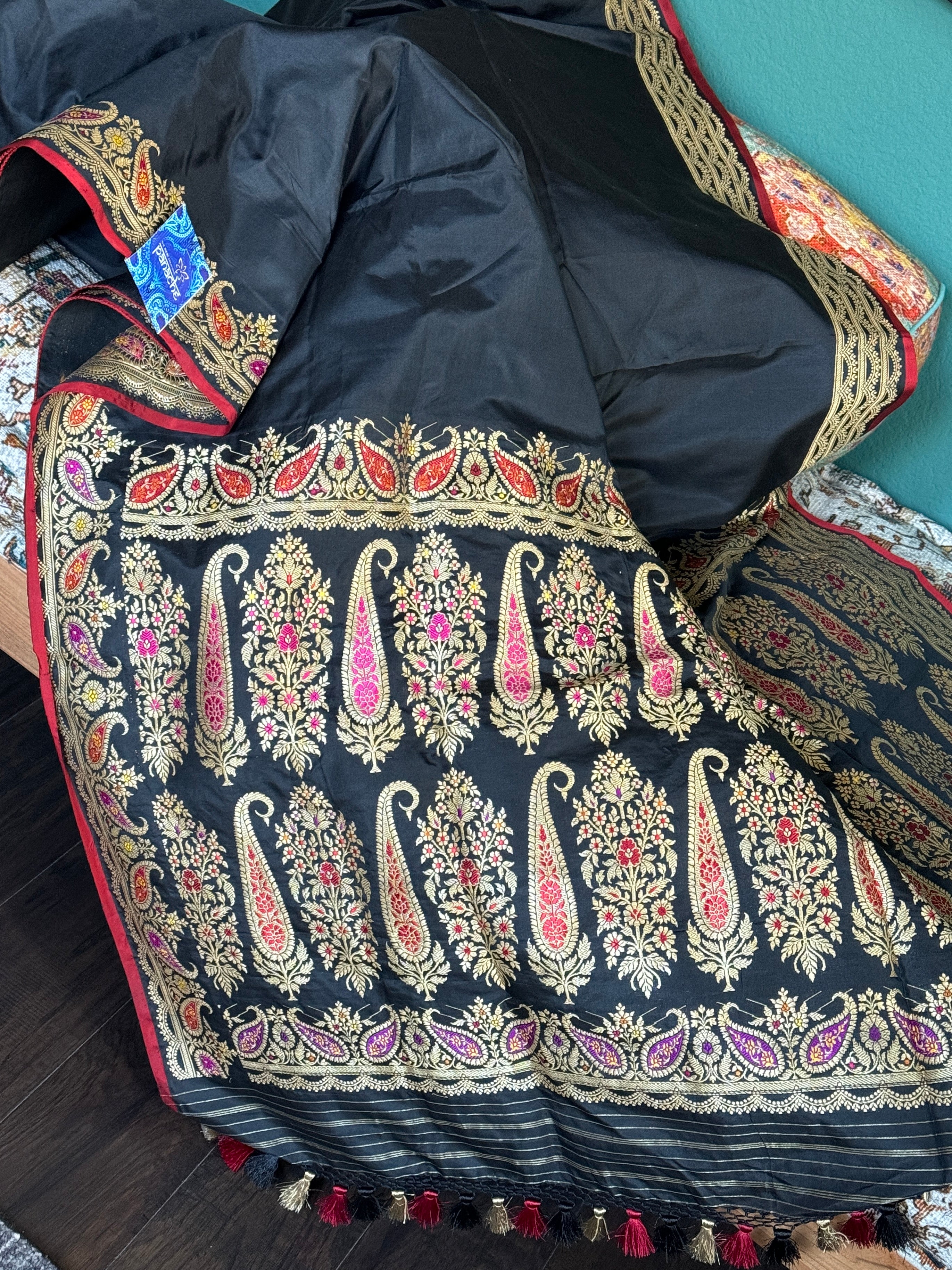 Exclusive Pure Katan Silk Kadhua Banarasi - Black Meenakari