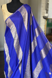 Designer Muga Chiffon Banarasi - Purple Blue Hand Zardozi Embroiderd