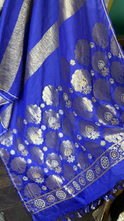 Designer Muga Chiffon Banarasi - Purple Blue Hand Zardozi Embroiderd